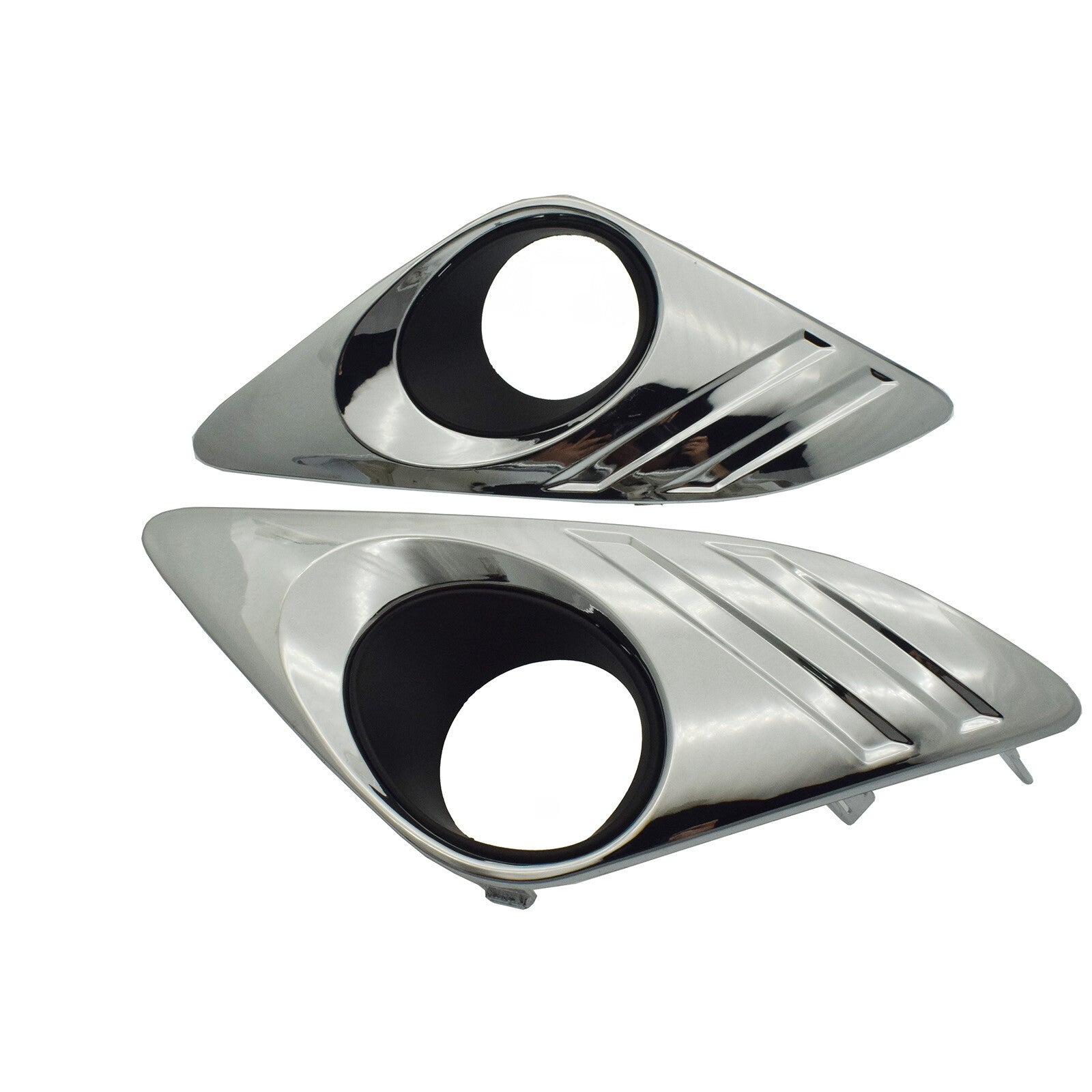 A pair of chrome fog light trim covers for left and right sides, suitable for Toyota for Camry 2012-2014.