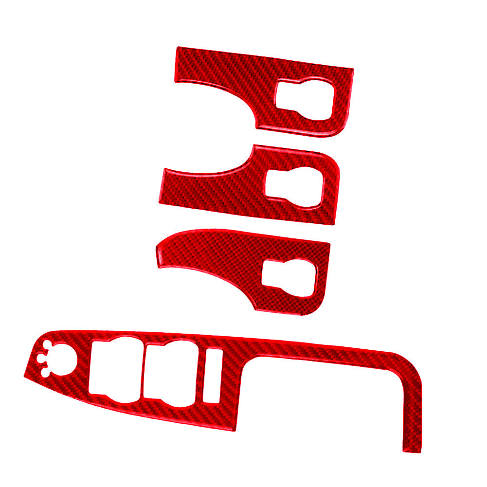 4Pcs Red Carbon Fiber Windows Control Panel Trim Sticker for Audi for A4 S4 2005-08