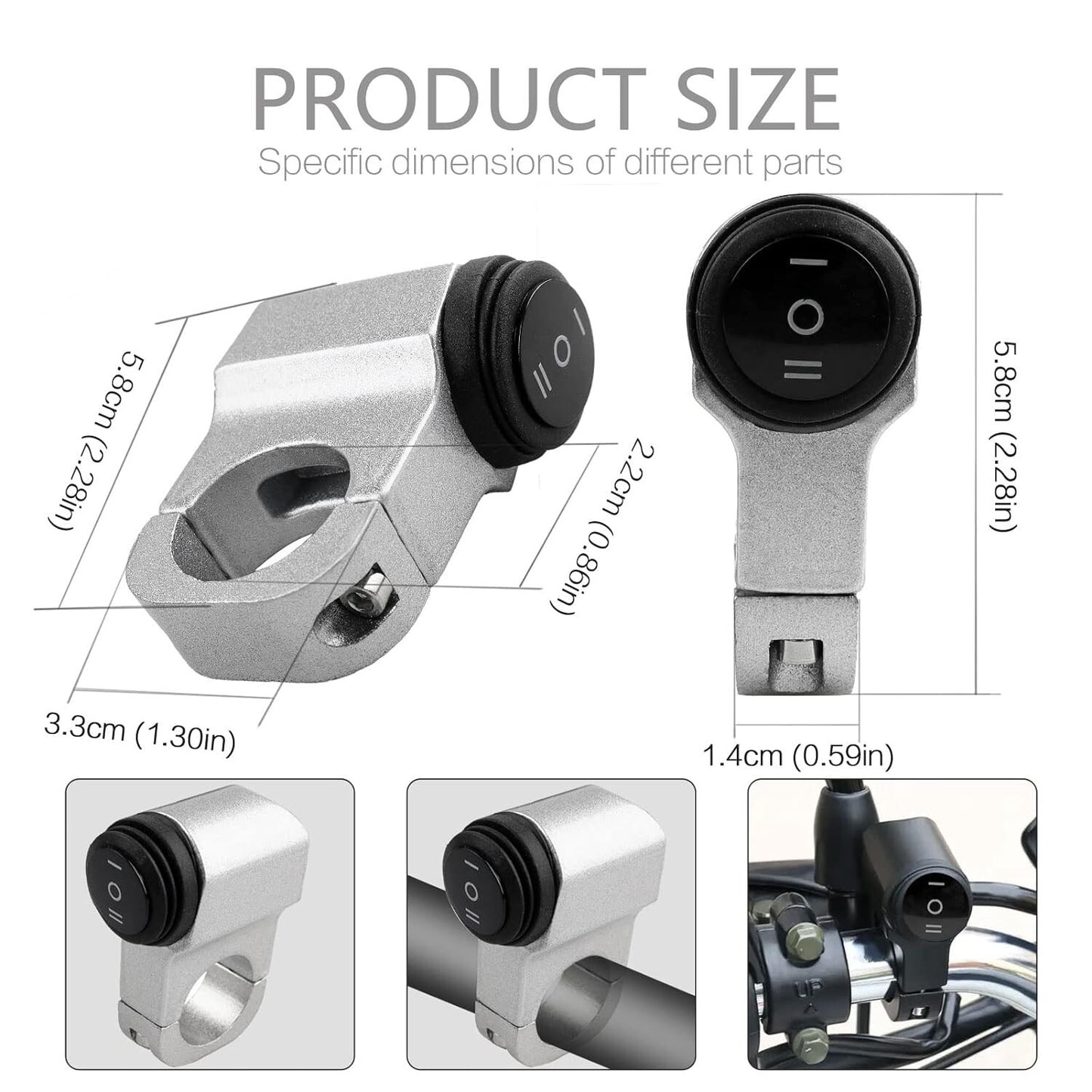 7/8 22-23mm Handlebar On-Off-On Control CNC Craft Mounting Bracket Suits,Silver