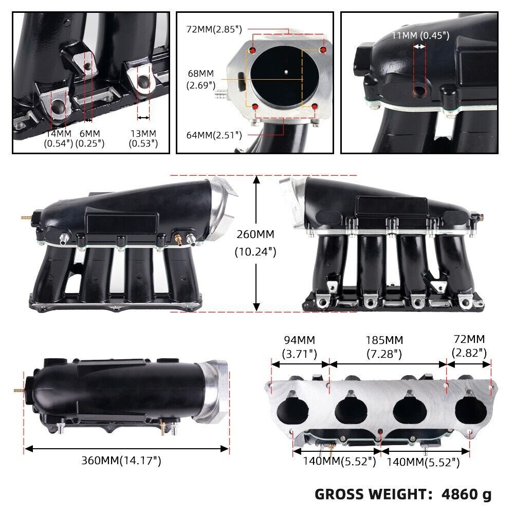 Black Ultra Series Street K20 K24 Intake Manifold+70mm Throttle Body for Honda