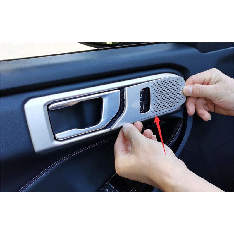 for Ford Explorer Silver Steel Interior Door Handle Speaker Cover Trim 2020-2022