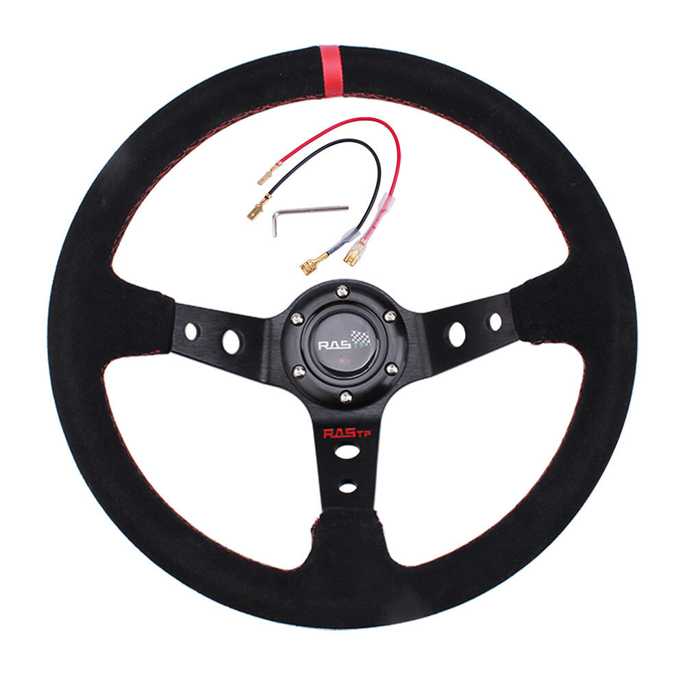 Red 14inch 350mm Deep Dish 93mm Steering Wheel for Racing Suede Leather US