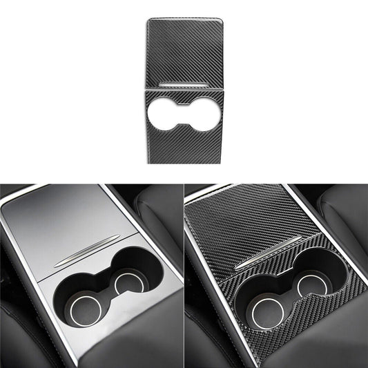 2X Carbon Fiber Center Console Cupholder Cover Trim for Tesla for Model Y 3 Type B