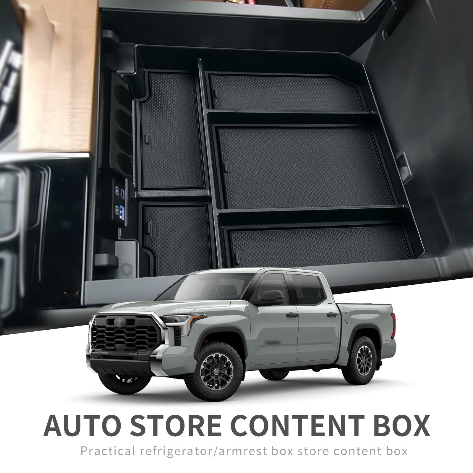 for Toyota Tundra 2022 Console Armrest Storage Box Accessories Organizers BLACK
