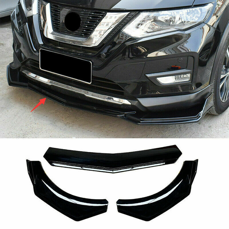 3P for Nissan Rogue 2017-2020 Piano Black Front Bumper Lip Spoiler Guard Refit