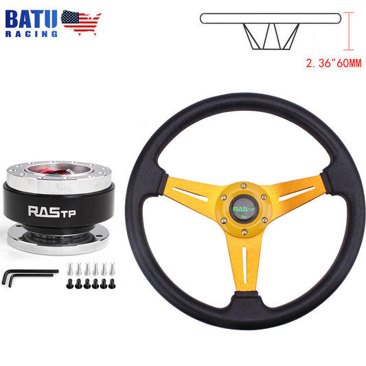 New 14inch Gold Steering Wheel Drifting Deep Dish Black Quick Release Adapter