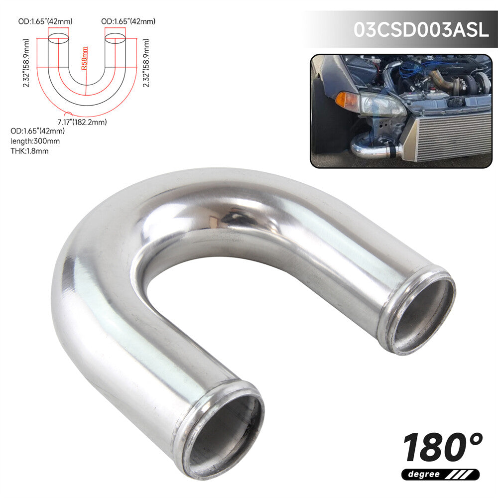 42mm 1.65 Aluminum Intercooler Intake Pipe Piping Tube hose 180 Degree Silver