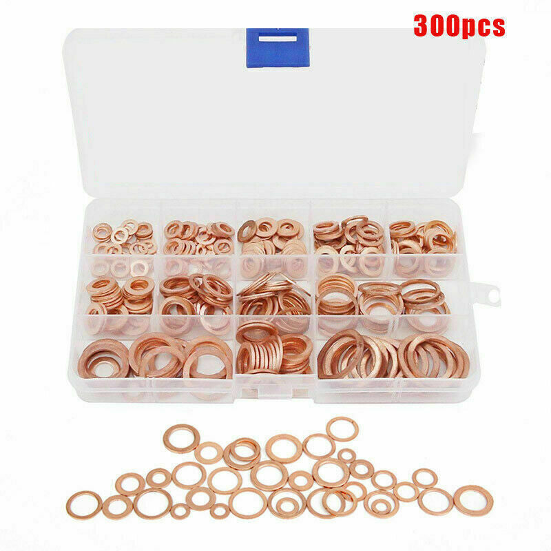 300Pcs M5-M20 Assorted Solid Copper Car Engine Washers Crush Seal Gasket Set