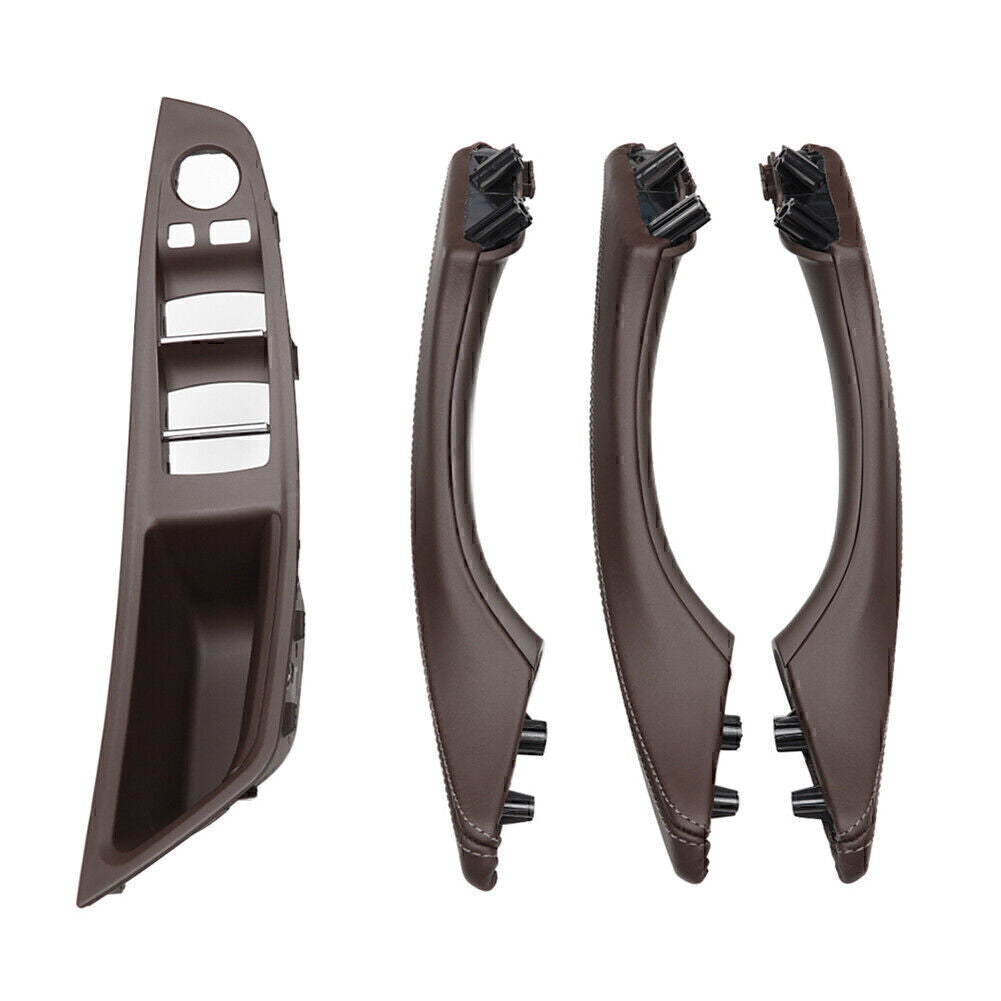 4Pcs Mocha LHD Door Trim Pull Handle Real Leather for BMW 5 series F10 F11 F18
