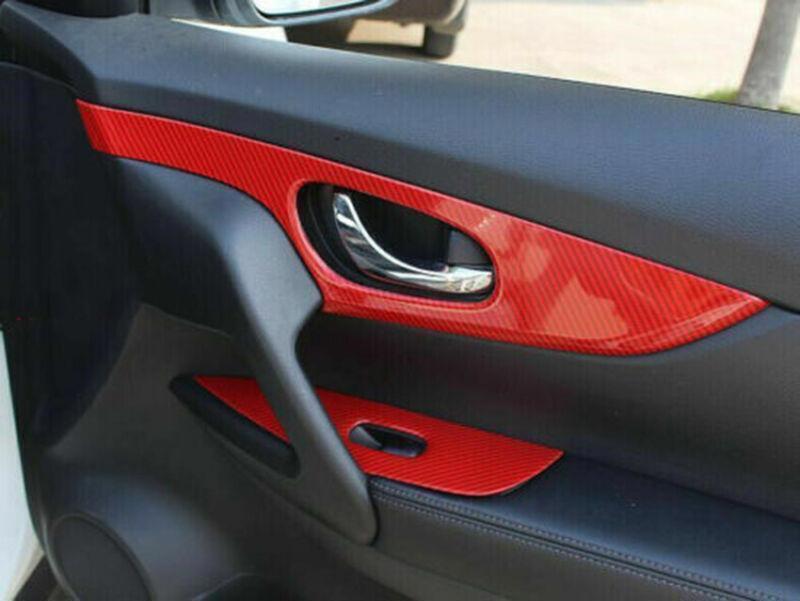 for Nissan Rogue 2014-2020 Red Carbon Fiber Interior DoorConsole Decor Trim 12X