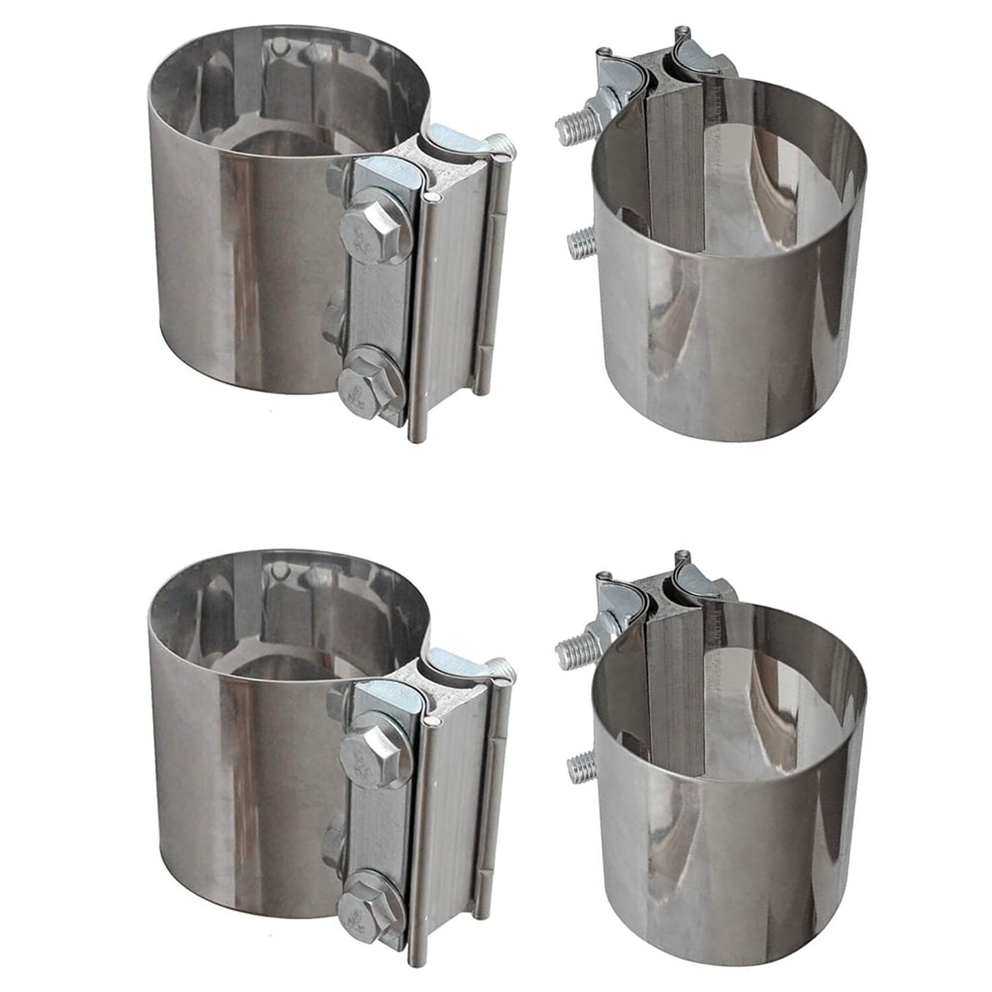 4PCS 2.5 Inch Butt Joint Band Exhaust Clamp Sleeve Coupler T304 Stainless Steel