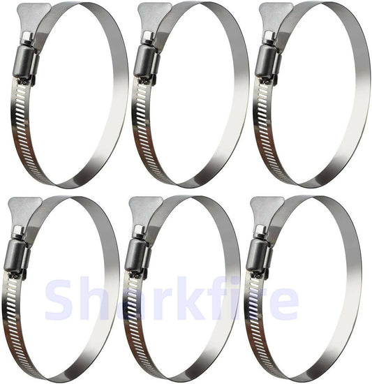 4-inch/6-pack hose clamps, 304 stainless steel, adjustable worm gear drive hose clamps.
