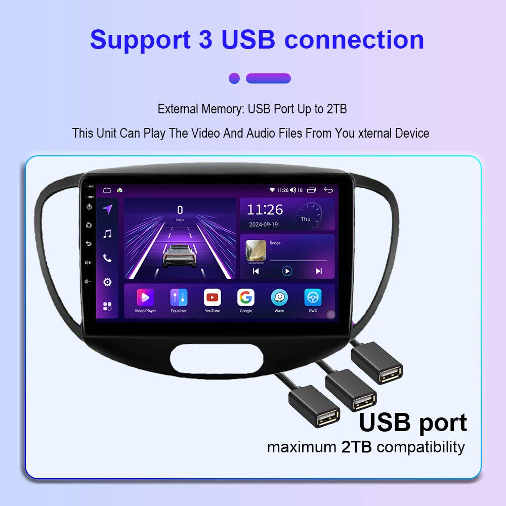 for Hyundai i10 2007-2013 Stereo Android CarPlay Car Radio GPS Multimedia Player