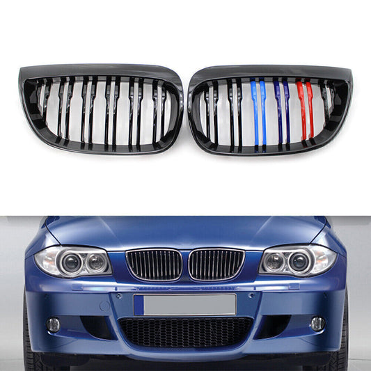 Double Slat M-Color Front Kidney Grille Gloss Black Fit for BMW E87 1-Series 2004-07