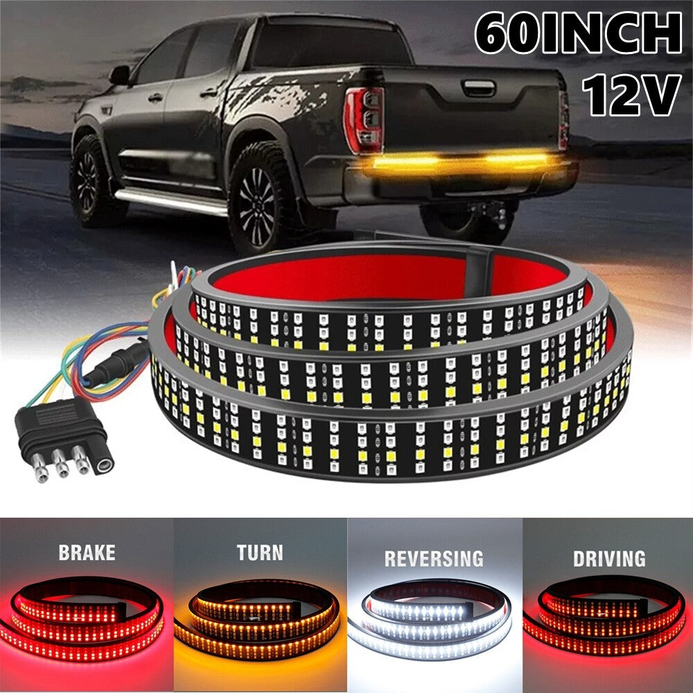 60-inch 4-line 624 LED truck tailgate light bar with reverse brake signal taillights