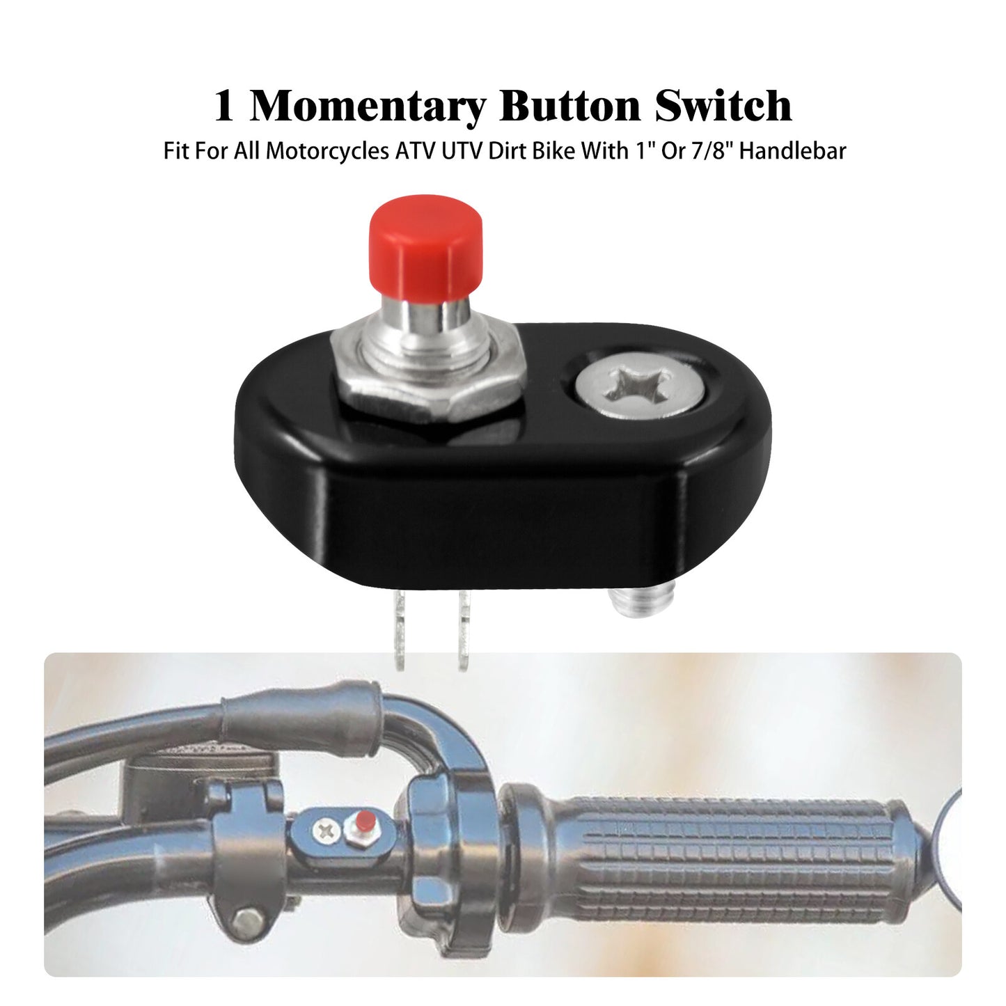 Black Control Momentary 1 Button Switch For Universal 1 Handlebar Motorcycle