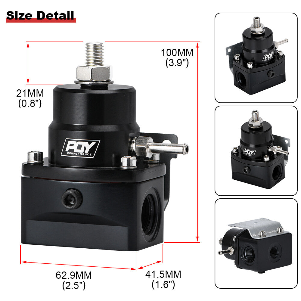 Adjustable EFI Fuel Pressure Regulator Bypass Gauge AN8 Feed  AN6 Return 3-70