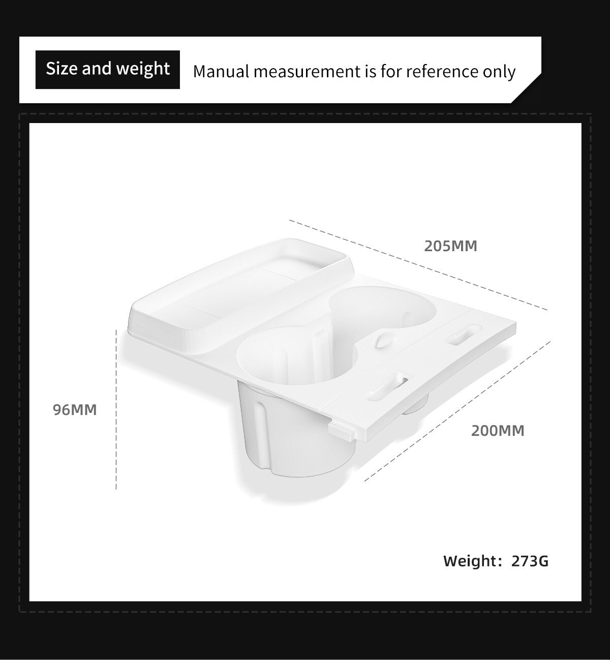 for Tesla for Model Y /3 Central Control Storage Box Cup Holder Drinks Black