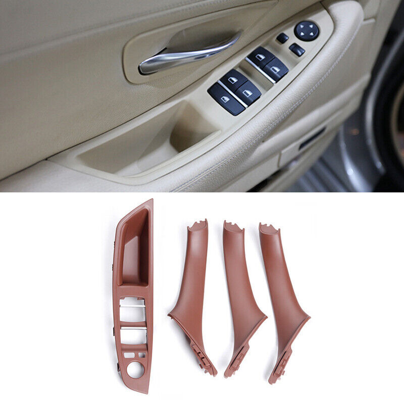 4PCS for BMW 5 Series F10 F11 Inner Door Panel Handle Pull Trim Cover Set Brown