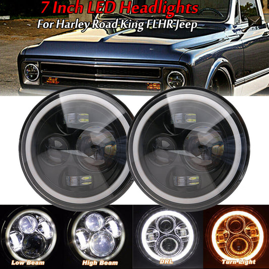 Pair of 7-inch halo-angle round LED headlights for Jeep for Wrangler JK LJ TJ CJ