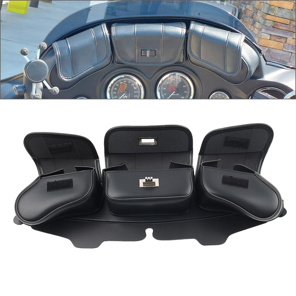 3 Pocket Windshield Bag for Harley Electra Glide FLHTC Street Glide FLHX 96-13