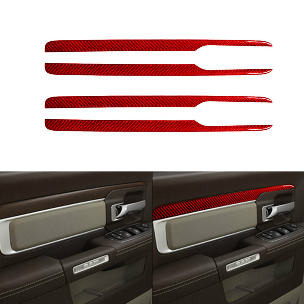 4x Red Carbon Fiber Interior Door Panel Cover Trim for Dodge for Ram 1500 2013-2015