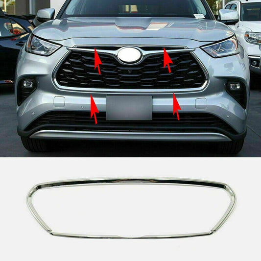 2P Chrome Front Center Grill Grille Frame Trim for Toyota Highlander 2020-2023
