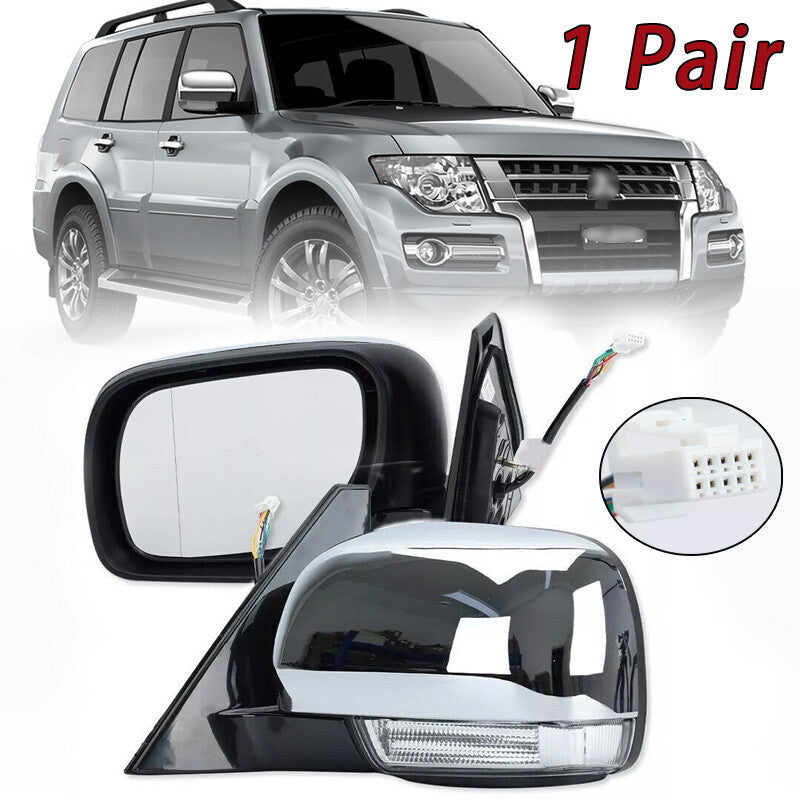 2-Piece Side Door Mirrors with Light Chrome Trim for Mitsubishi Pajero Montero 2006 - 2021