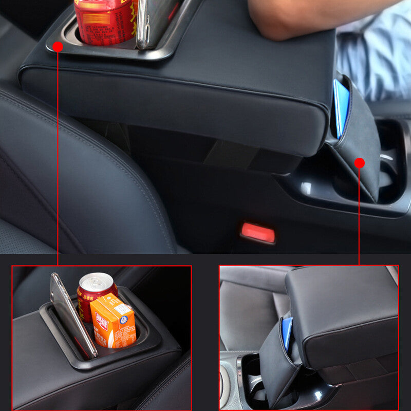 Car armrest console box cover lift bracket and rear for seat cup holder black