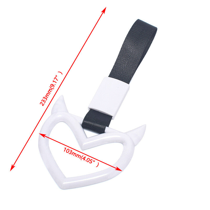 Devil Heart Red JDM Tsurikawa Ring Subway Train Bus Handle Strap Charm White