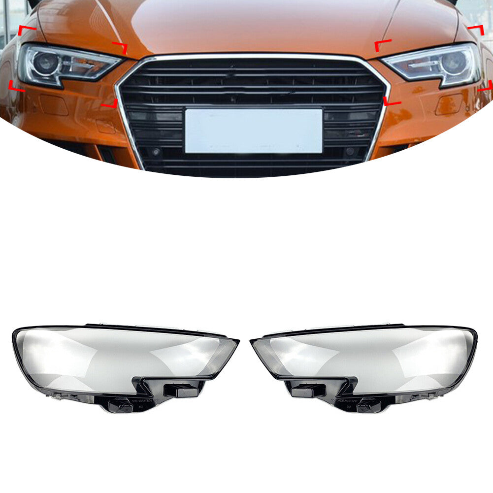Pair Auto Shell Clear Lampshade Headlight Lens Cover Fit for Audi A3 2017-2020