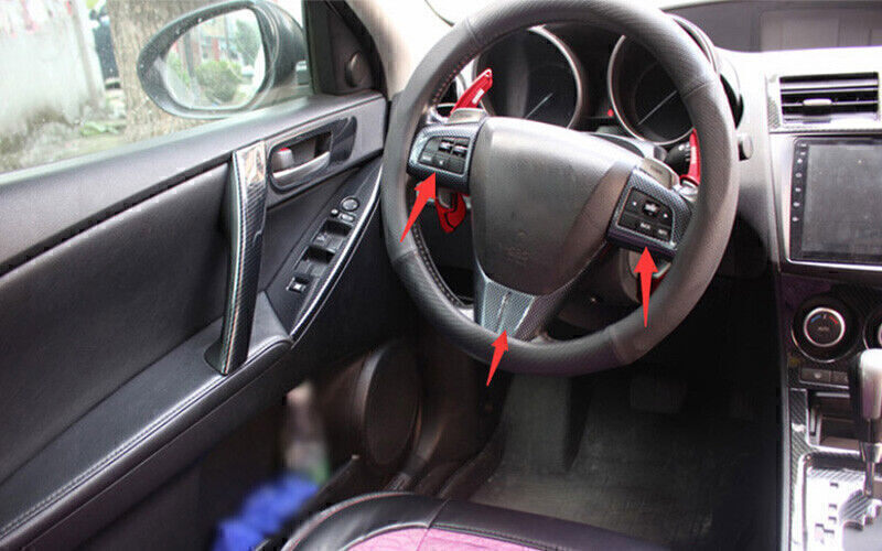 for Mazda 3 2010-13 ABS Carbon Fiber Steering Wheel Control Button Cover Trim 3P