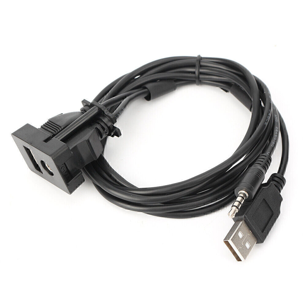 3.5mm Audio AUX Male Mounting USB Headphone Jack Cable Adapter Panel Input Wire