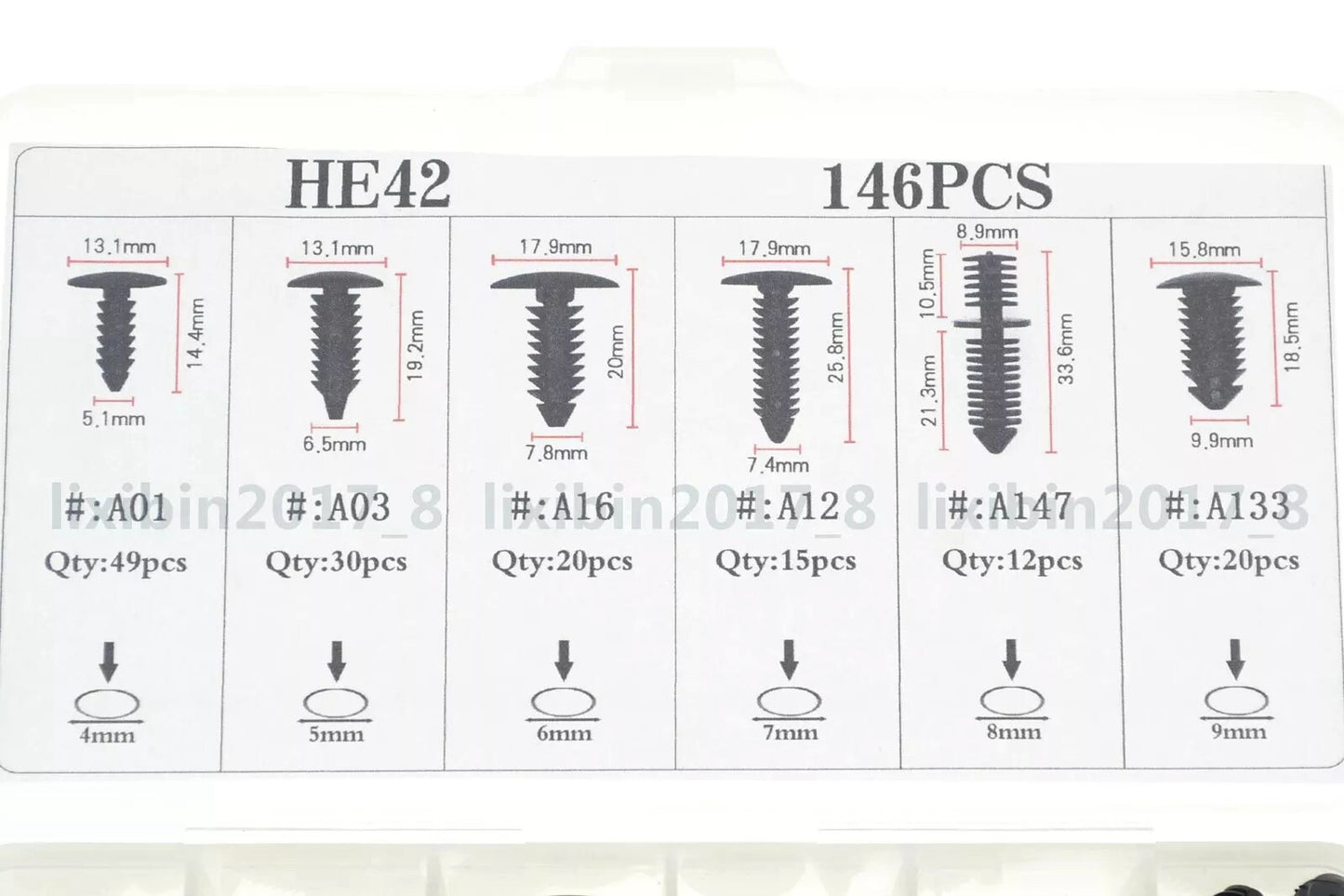 146 Clip Fits 4-9mm Hole Plastic Rivets Trim Panel Retainer Fastener Assortment