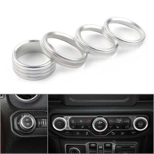 FITS for Jeep for Wrangler JL 2018-2019 4x Air Conditioner Switch Knob Ring Cover Trim