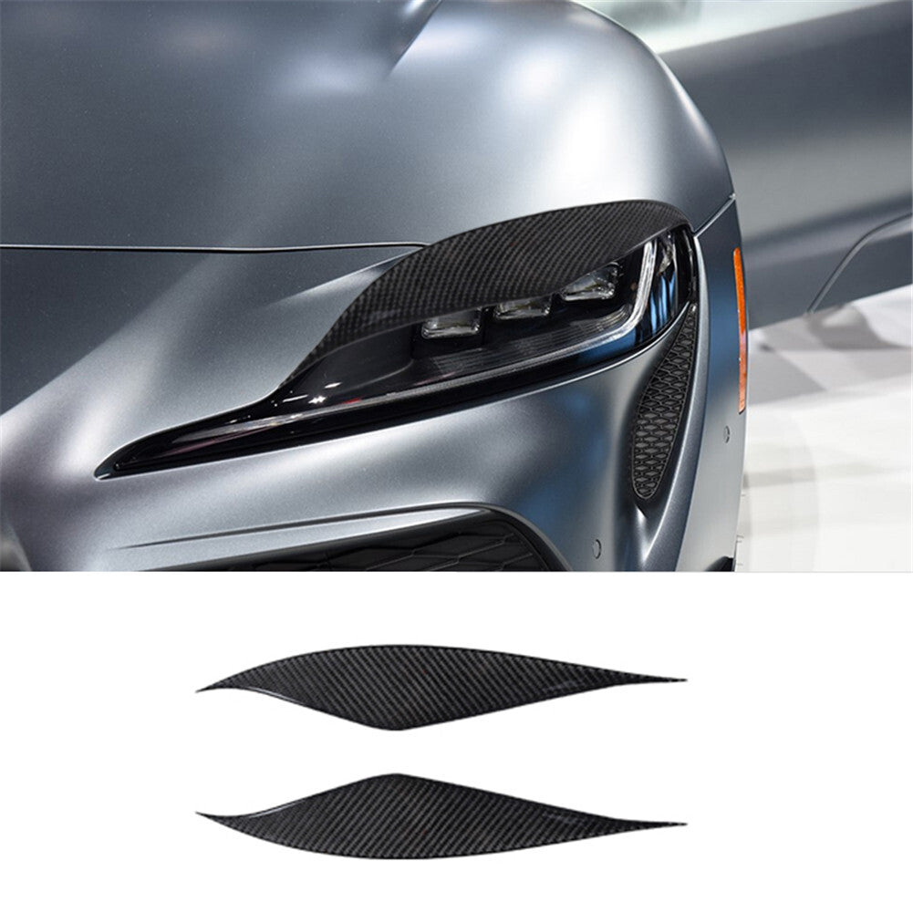 2Pcs Carbon Fiber Headlight Eyebrows Eyelids Cover Trim for Toyota Supra A90
