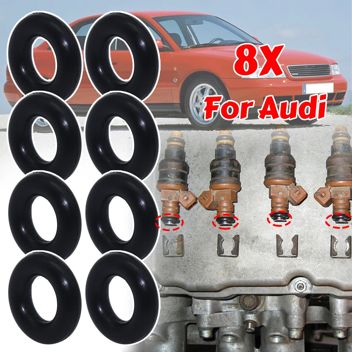 8Pcs Fuel Injector Nozzle Sealing 'O' Rings for Audi A1 A2 A3 A4 A6 for A8 100 80 8C