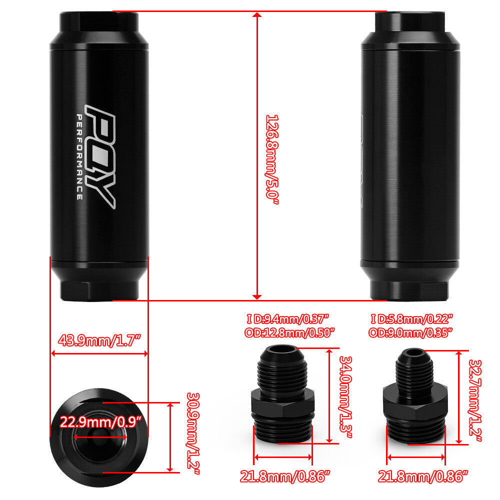 Racing Inline Aluminum Oil Fuel Filter AN6 AN8 Fitting With 100 Micron Filter