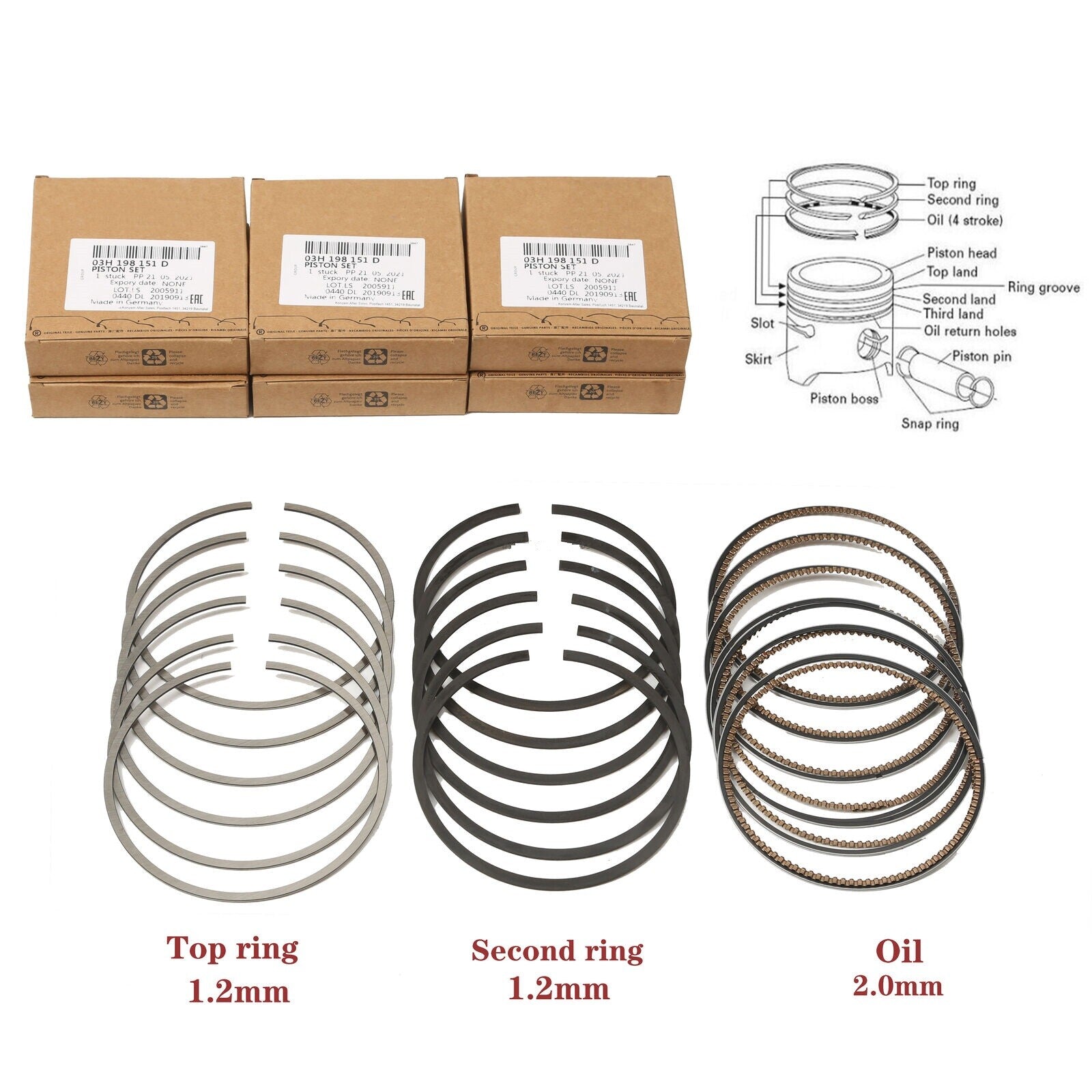 6x Piston Rings Set New Version OE for VW for Passat CC Touareg for Cayenne 3.6L VR6