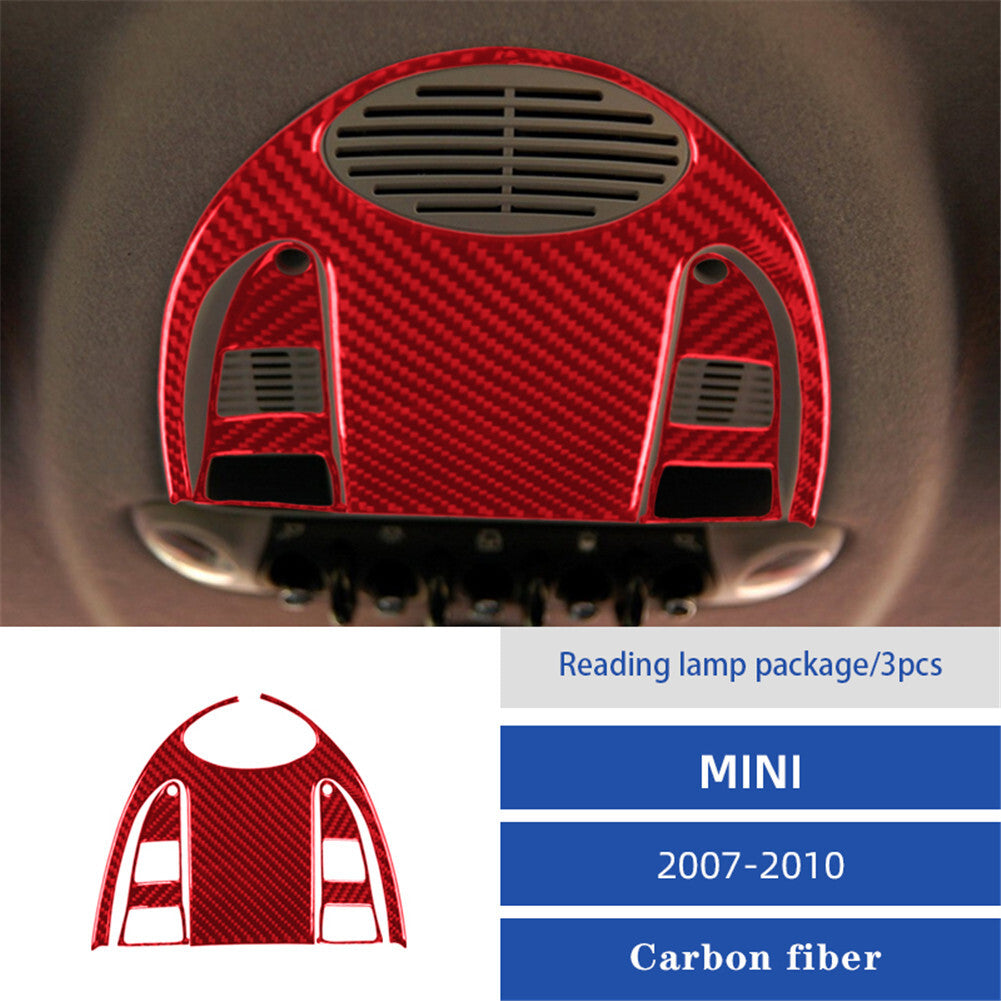 3Pcs Red Carbon Fiber Front Reading Light Trim for MINI Cooper 2007-2010