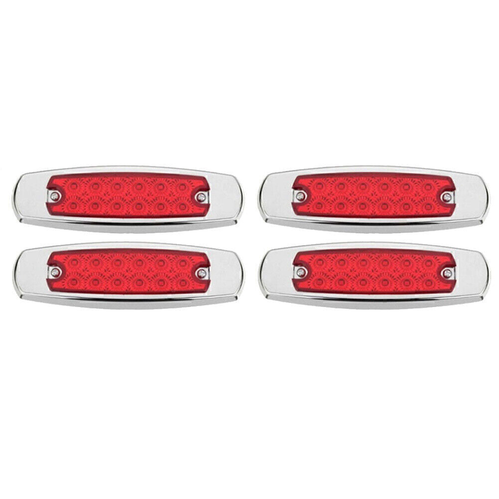 4pcs Red 12V 12 LED Sealed Side Marker Clearance Light Fish Shape Truck Trailer