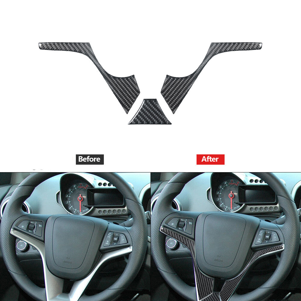 3Pcs Carbon Fiber Steering Wheel Accent Cover Trim for Chevrolet Sonic 2012-2016