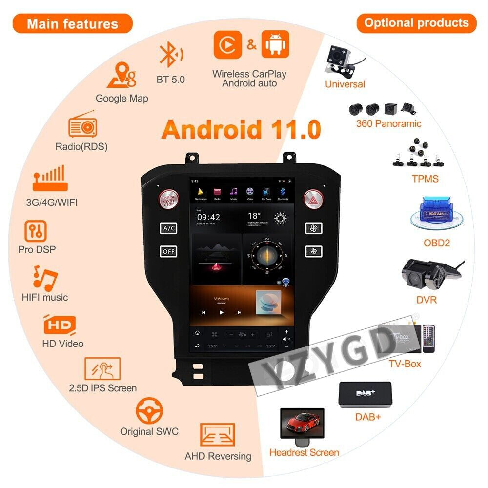 for Ford for Mustang 2015-2019 Android 2Din Car Radio CarPlay Stereo Receiver Screen