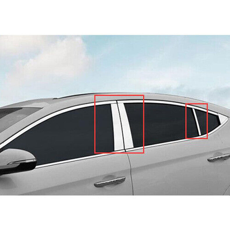 Chrome Pillar Posts for Hyundai for Elantra 17-20 6pc Set Door Trim Mirror Cover Kit
