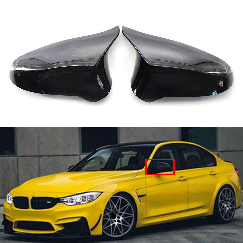 2X Gloss Black Rearview Mirrors Cover Cap Fit for BMW M3 F80 M4 F82 F83 2014-2019