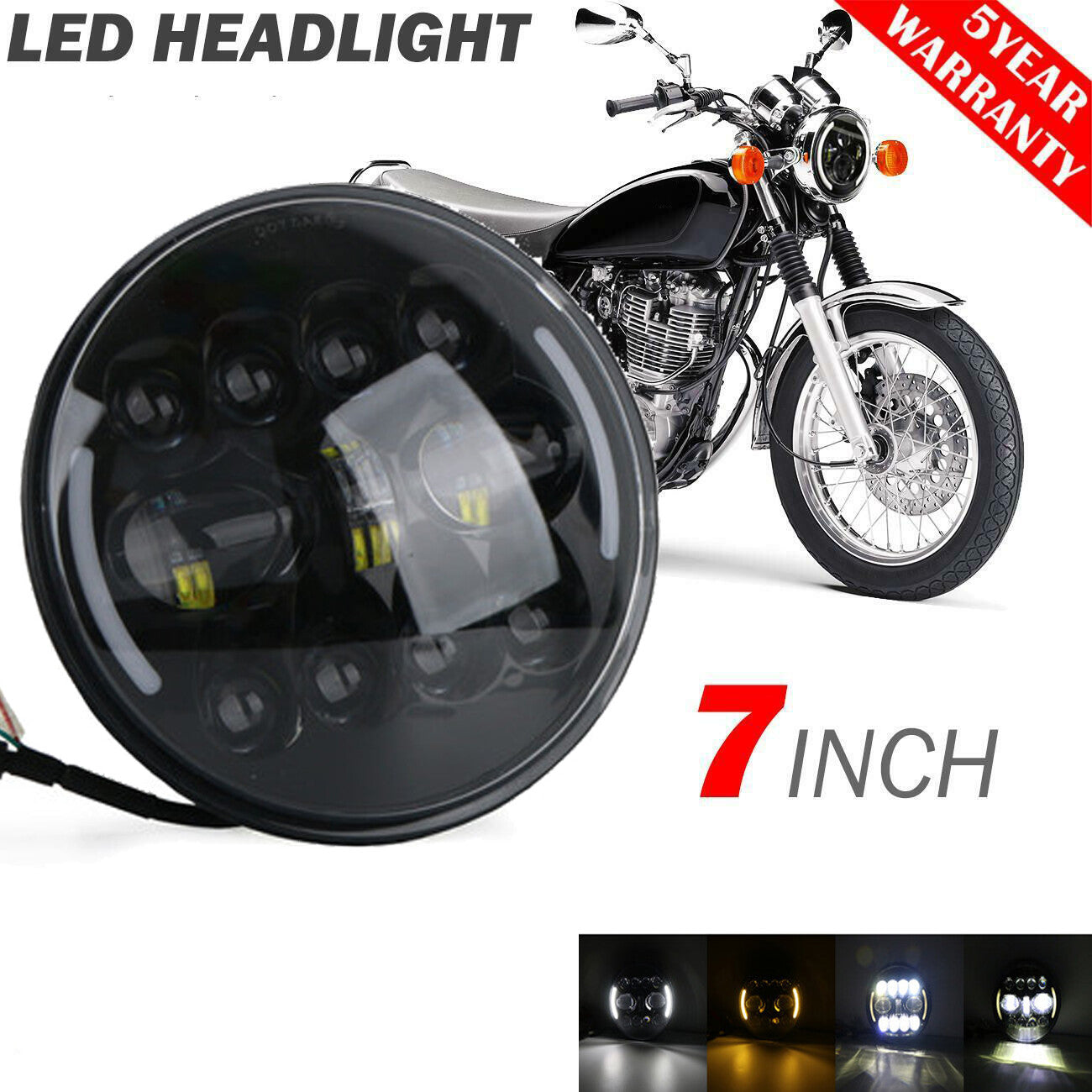 DOT 7-inch Motorcycle LED Headlight Halo Angel Eye Projector for Harley Cafe Racer