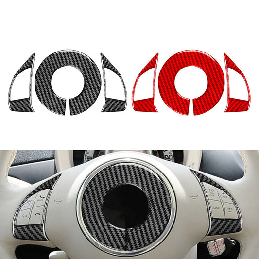 3Pcs Carbon Fiber Car Steering Wheel Button Frame Cover Trim for Fiat 500 12-15