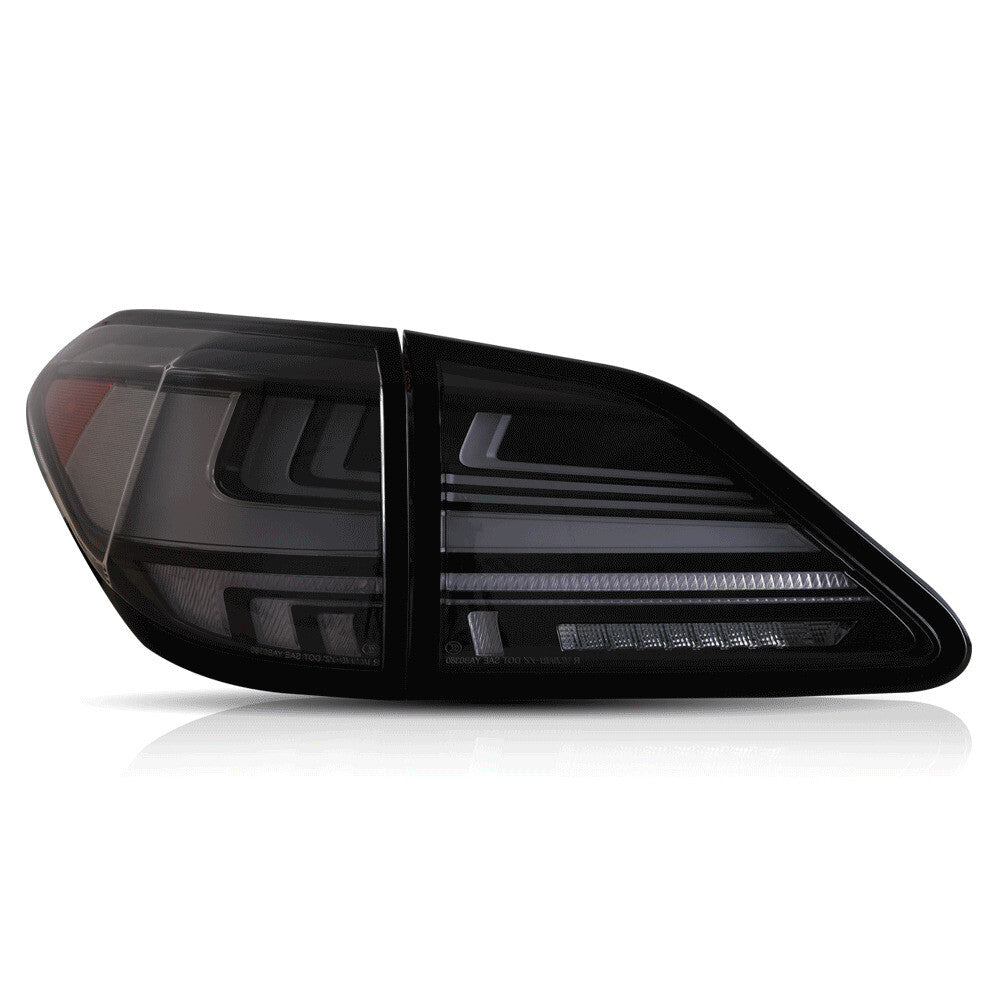 A pair of smoked LED taillights for 2010-2015 for Lexus RX 350F 450H with sequential LHRH