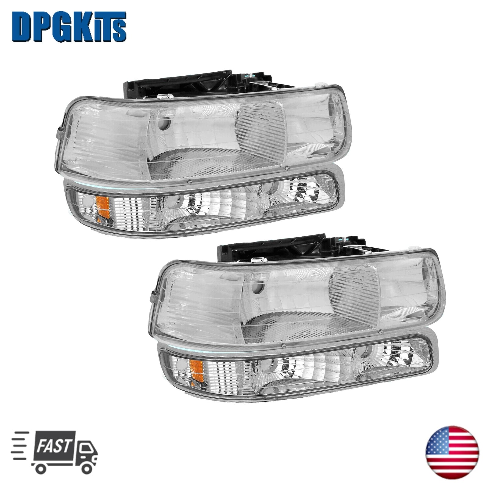 For 99-02 Silverado for Chevy 1500 2500 HD 3500 LED DRL Pair Headlights+Bumper Lamp