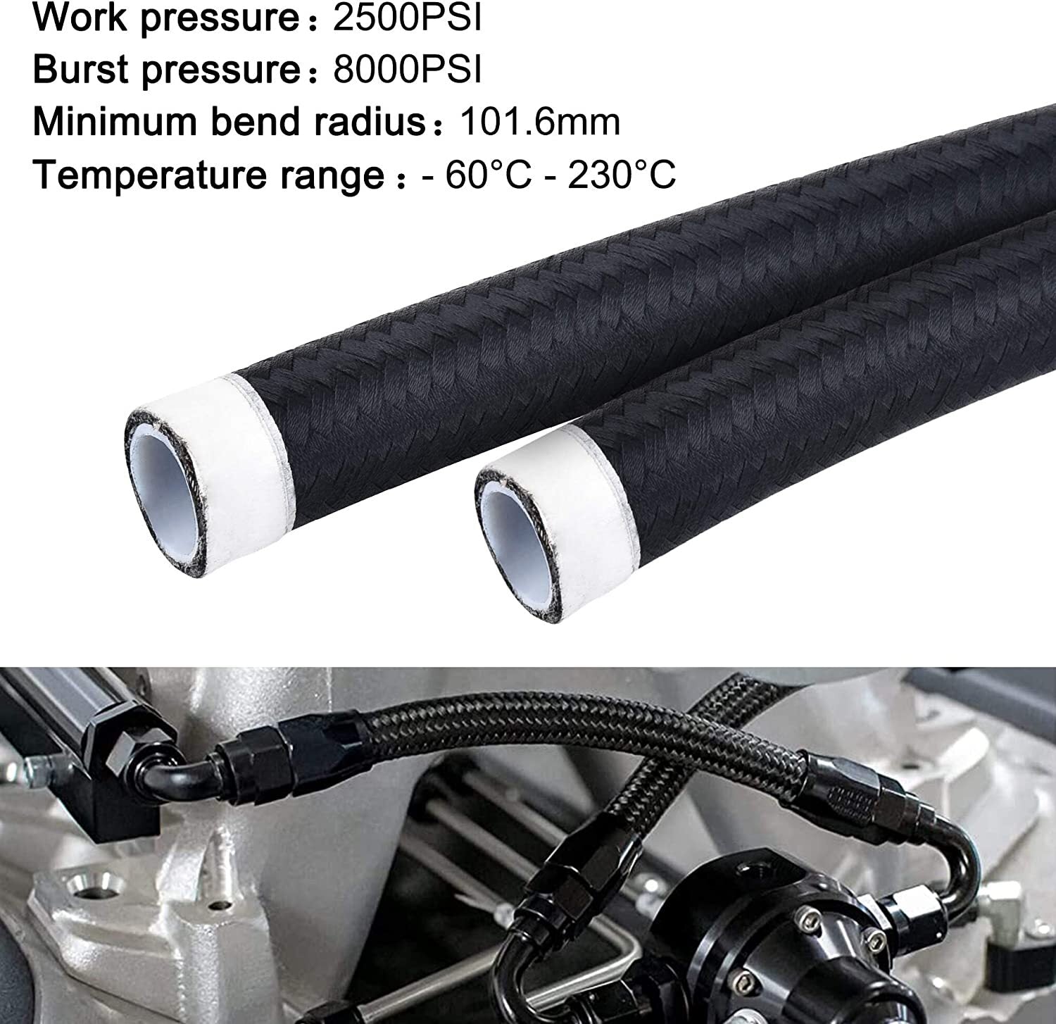 8AN 1/2 inch fuel line connector kit for 20-foot PtFE fuel hoses. AN8 hose end connector adapter.